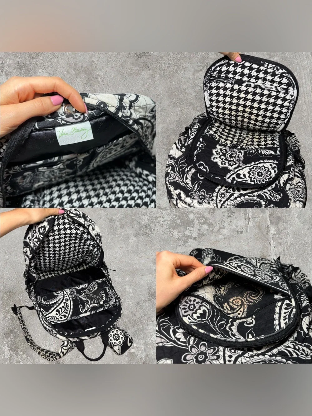 Vera Bradley Campus Backpack in Midnight Paisley Black & White Pattern